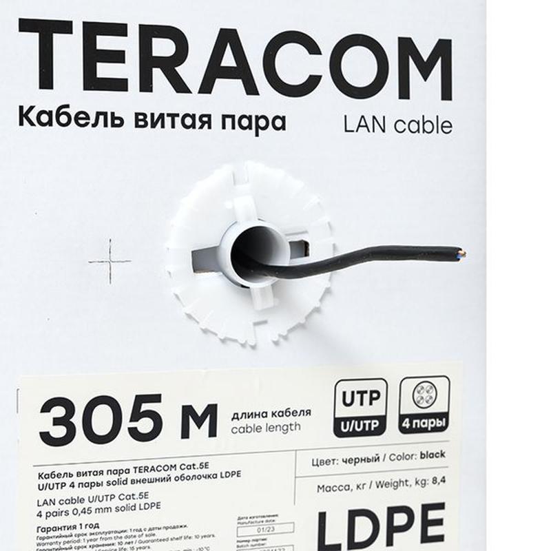 Кабель витая пара TERACOM Cat.5E U/UTP 4 пары solid внешний цвет черный упак. 305м)| TRC-5EUTP-04PE-BK-OUT3 | EKF — миниатюра 10
