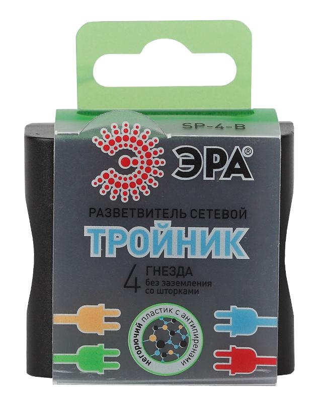 Тройник SP-4-B  4гн, без заземл (чёрный) (10/60/2880) |Б0008207 | ЭРА — миниатюра 2