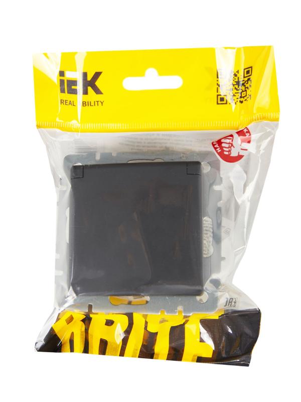 BRITE Розетка с заземлением со шторками с крышкой 16А IP20 РСбш10-3-БрГ графит  | BR-R16-16-K53 | IEK — миниатюра 7