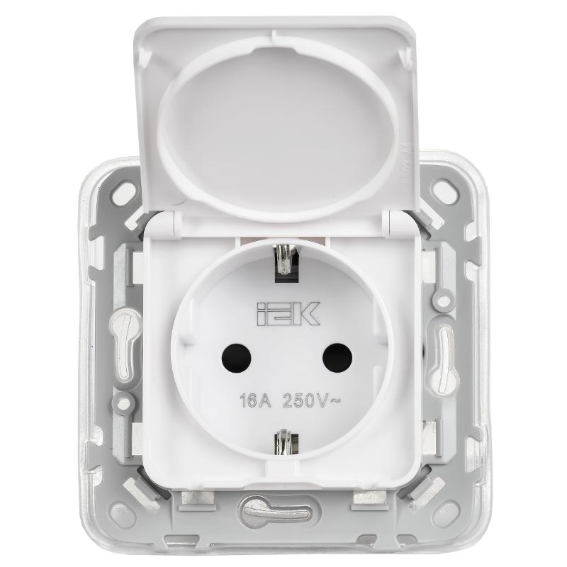 FLITE Розетка с заземлением со шторками с крышкой быстрозажимные клеммы 16А IP44 РСшкр11-1-44-ФлБ белый | FI-R16-16-1-44-K01 | IEK — миниатюра 3
