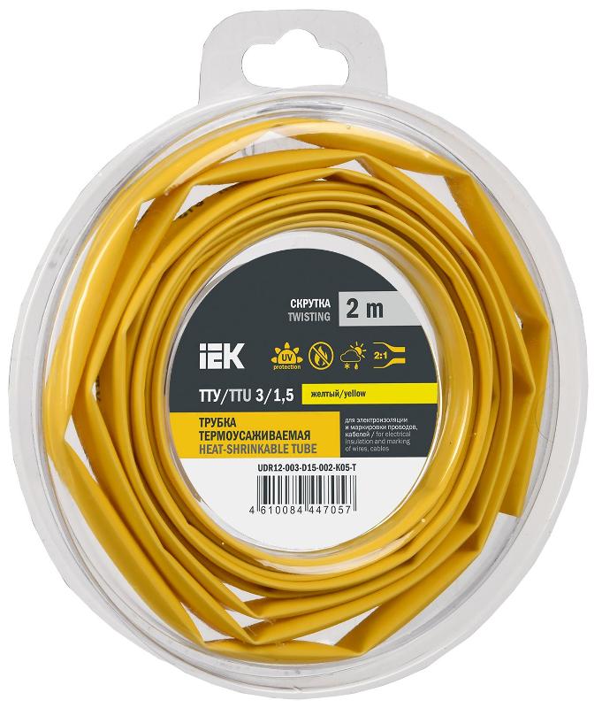 Трубка термоусадочная ТТУ нг-LS 3/1,5 желтая (2м/упак) IEK | UDR12-003-D15-002-K05-T | IEK — IEK (ИЭК)