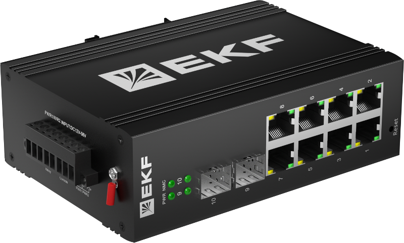 Промышленный управляемый коммутатор уровня L2 ML2-2GX/SFP-8GTP, 2 порта 1000Base-X SFP, 8 портов 10/100/1000Base-T(X) RJ45 c PoE, монтаж на динрейку T — миниатюра 2