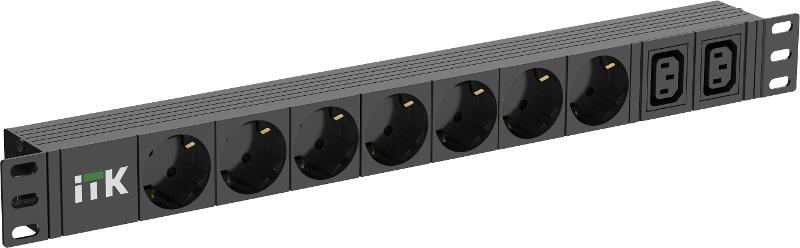 ITK PDU 7 розеток нем. ст. + 2 С13 1U каб. 2м C14 | PH22-7D2C132-P | ITK — ITK