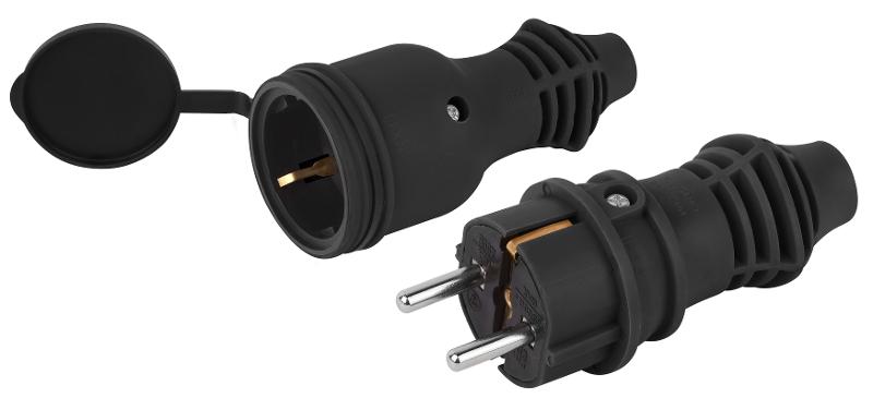 Набор вилка+розетка ЭРА VX13-B-IP44 + RX11-B-IP44 каучуковые c заземлением 16А IP44 прямые черные | Б0072626 | ЭРА — ЭРА (Энергия света)