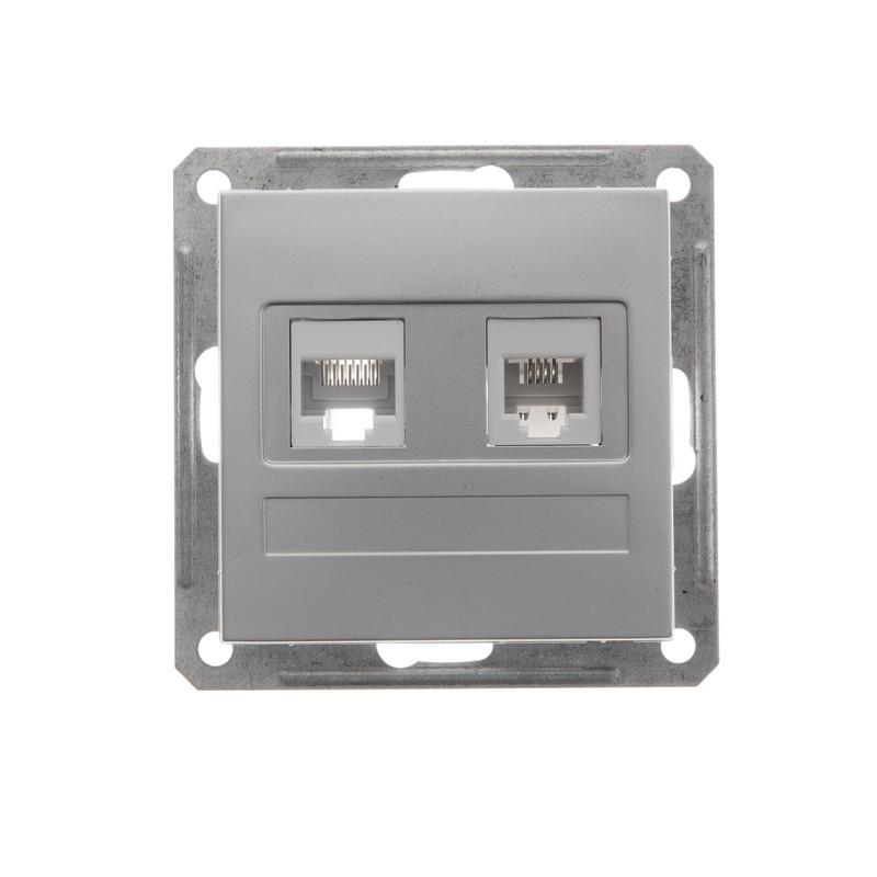 W59 Матовый хром Розетка 2-ая ТЛФ + компьютерная 5е (RJ11+RJ45) | RSI-251TK5E-5-86 | SE — Systeme Electric