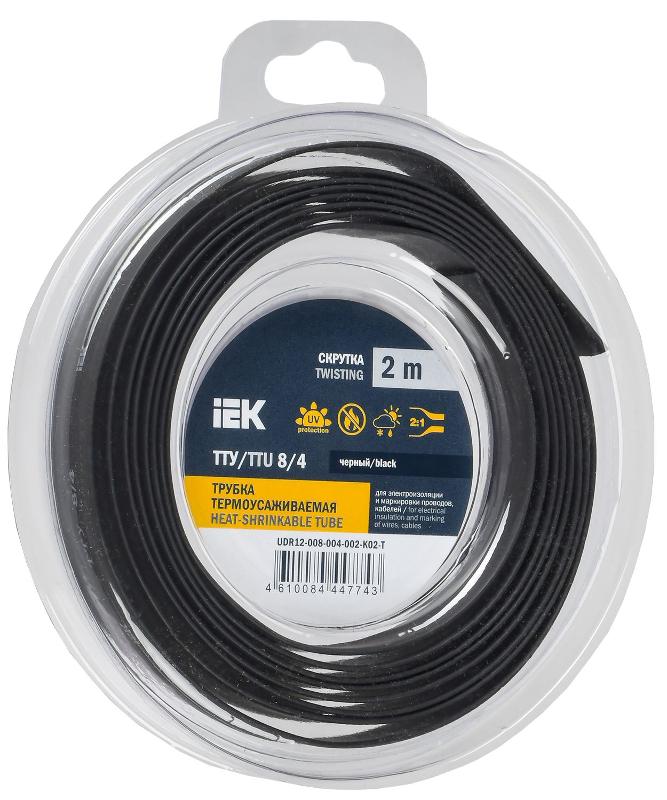 Трубка термоусадочная ТТУ нг-LS 8/4 черная (2м/упак) IEK | UDR12-008-004-002-K02-T | IEK — IEK (ИЭК)