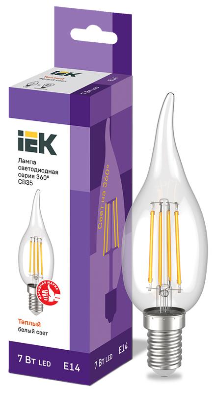 Лампа светодиодная LED CВ35 св.н/ветру 7Вт 230В 3000К E14 серия 360° | LLF-CB35-7-230-30-E14-CL | IEK — IEK (ИЭК)