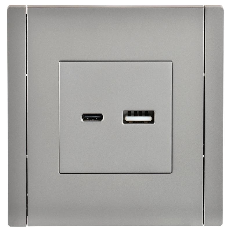 FORTE&PIANO Розетка USB A+C 3,1А FP550 сталь | FP-U22-D31-K46 | IEK — миниатюра 2