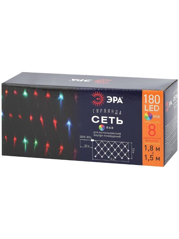 Гирлянда светодиодная  Сеть 1,8 м*1,5 м RGB 8 режимов,  ENIS-01R ,  220V, IP20 (60/720) | Б0041902 | ЭРА — миниатюра 2