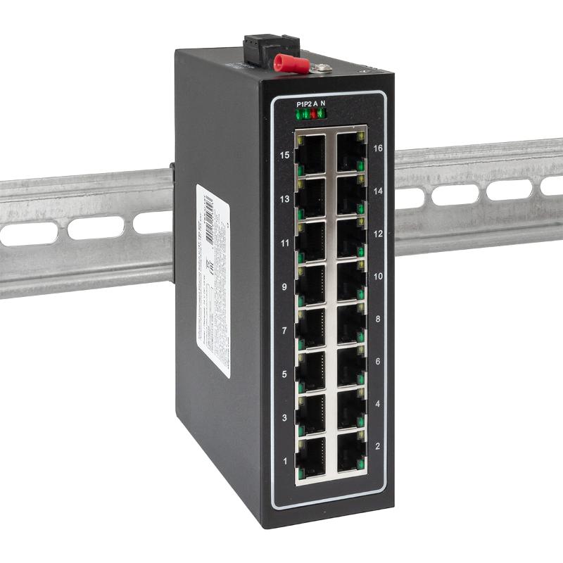 Промышленный неуправляемый коммутатор U-16T, 16 портов 10/100Base-T(X) RJ45, монтаж на динрейку TSX |TSX-U-16T|EKF — миниатюра 2
