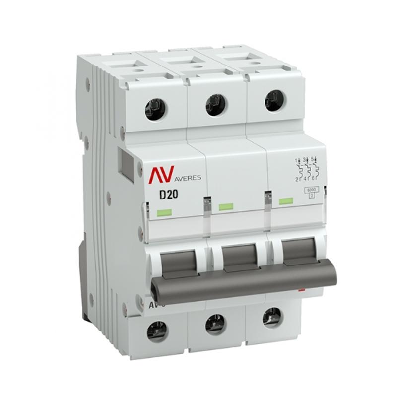 Выключатель автоматический трехполюсный AV-6 20А D 6кА AVERES | mcb6-3-20D-av | EKF — EKF