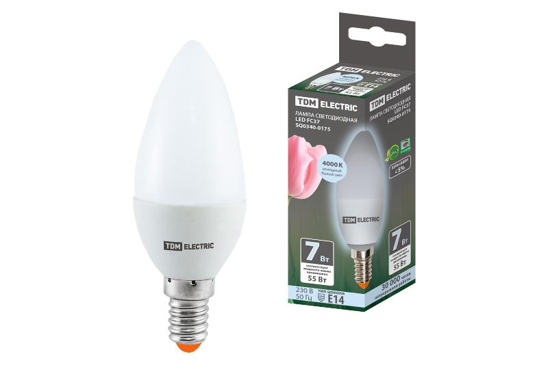 Лампа светодиодная LED 7Вт E14 230В 4000К FС37 свеча | SQ0340-0175 | TDM — TDM ELECTRIC