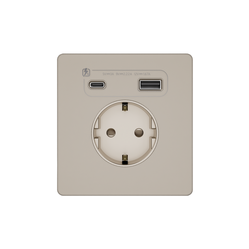 Systeme Infinity, Розетка С/У с ЗК и зар.устр.USB А+С 20Вт (250В, 16А, защит.шторки), Песчаный берег — миниатюра 2