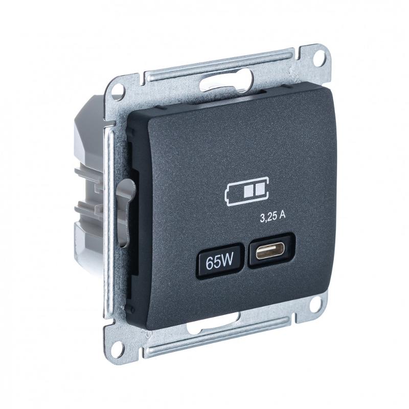 Glossa Антрацит USB Розетка тип-C 65W высокоскор.заряд. QC PD | GSL000727 | SE — Systeme Electric