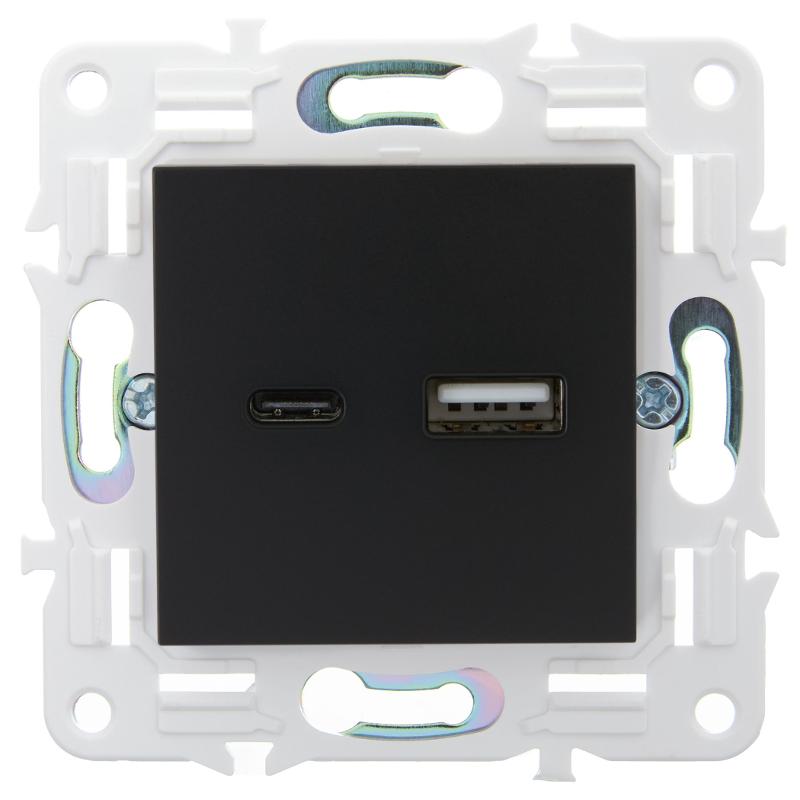 SKANDY Розетка USB A+C 18Вт SK-R13Bl черный | SK-U22-018-K02 | IEK — миниатюра 2