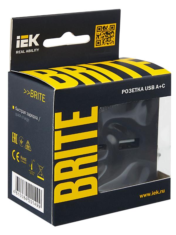 BRITE Розетка USB A+C 18Вт РЮ11-1-БрГ графит | BR-U22-018-K53 | IEK — миниатюра 7
