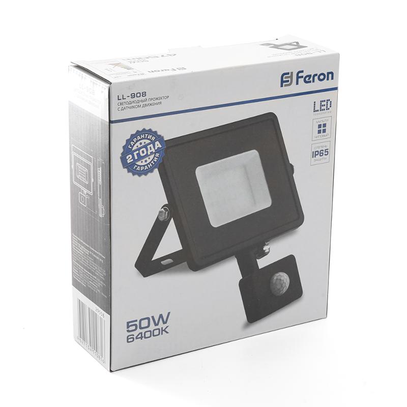 Прожектор светодиодный с датчиком LL-908 IP44 50W 6400K | 29558 | Feron — миниатюра 5