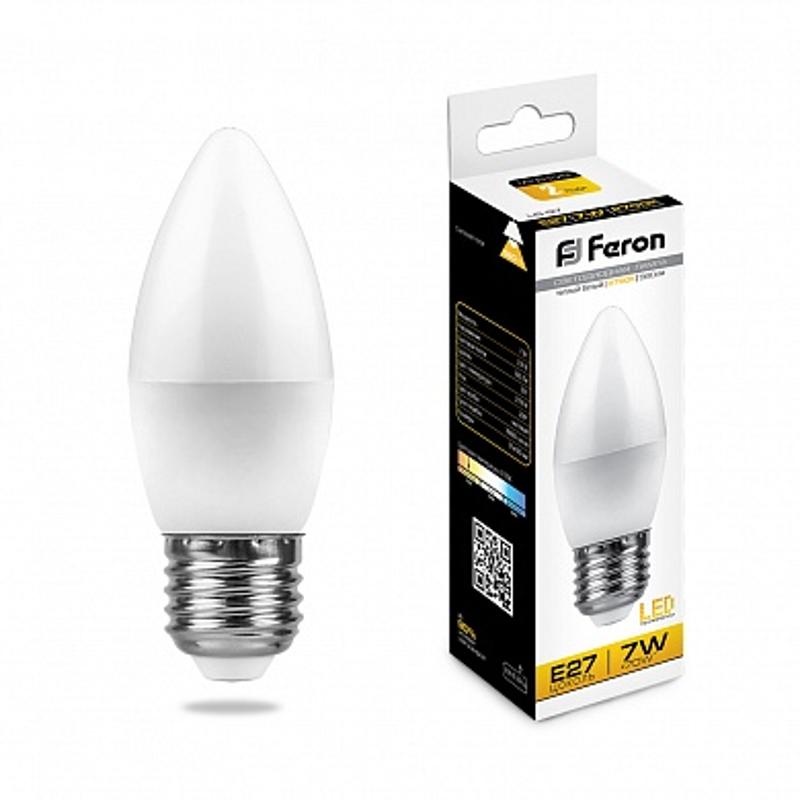 Лампа светодиодная LB-97 (7W) 230V E27 2700K свеча | 25758 | FERON — миниатюра 1