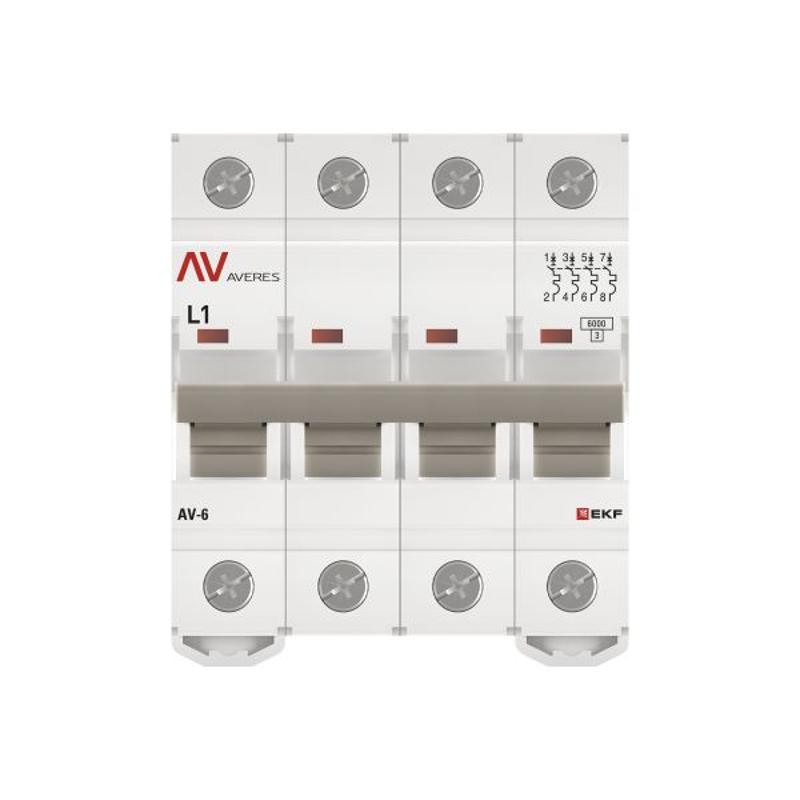 Выключатель автоматический AV-6 4P 1A (L) 6kA AVERES | mcb6-4-01L-av | EKF — миниатюра 4