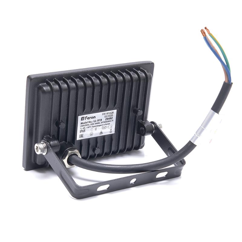 Прожектор светодиодный LL-919 2835 SMD 20W 6400K IP65 AC220V/50Hz, черный 114*121*26 мм | 29492 | FERON — миниатюра 4