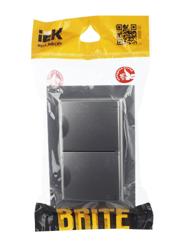 BRITE Розетка 2-ая с крышкой 16А в сб IP44 РСбш12-3-44-БрС сталь | BR-R26-16-44-K46-F | IEK — миниатюра 2