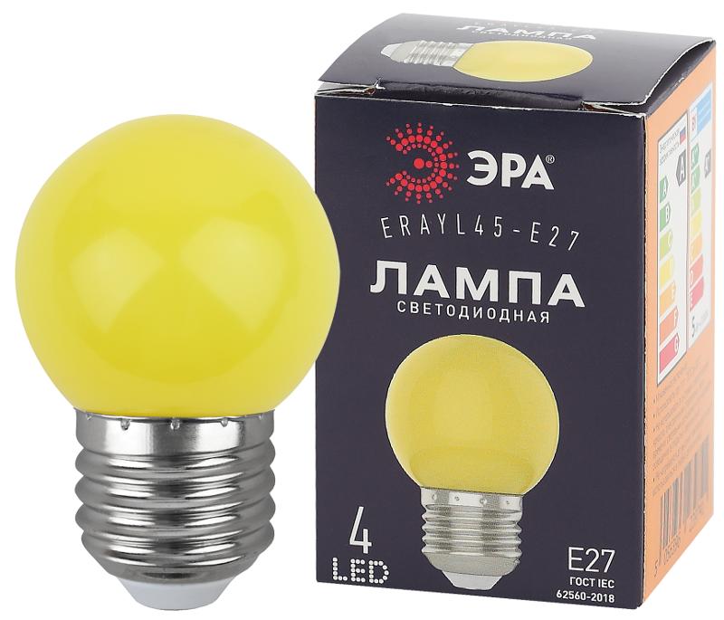 Лампы cветодиодные ERAYL45-E27 LED Р45-1W-E27 (диод. шар, желт., 4SMD, 1W, E27, для белт-лайт) (10/100/6000) | Б0049576 | ЭРА — ЭРА (Энергия света)