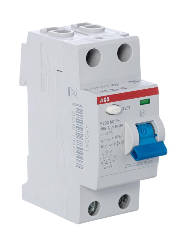 Выключатель дифференциальный (УЗО) F202 2п 25А 30мА тип AC | 2CSF202001R1250 | ABB — миниатюра 4