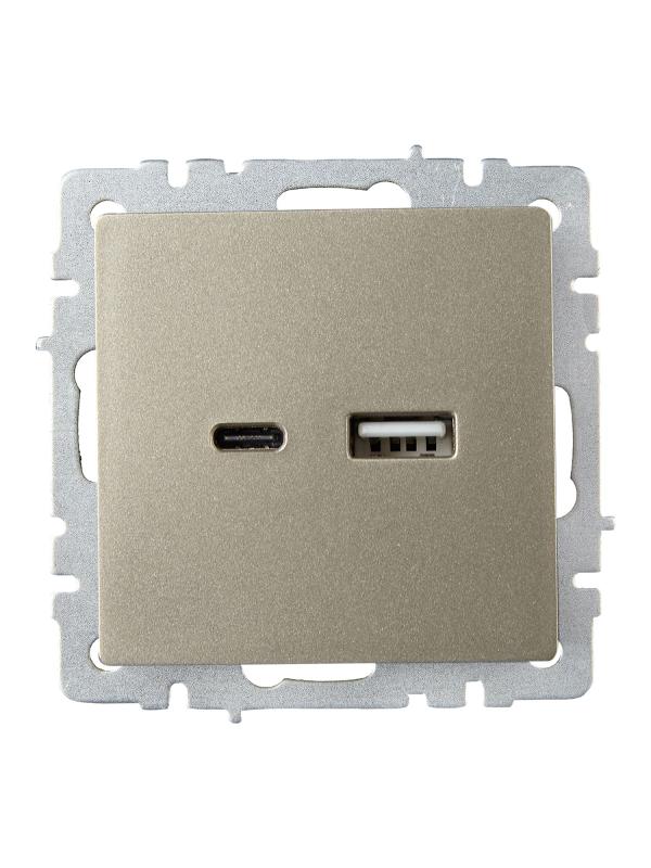 BRITE Розетка USB A+C 18Вт РЮ11-1-БрШ шампань | BR-U22-018-K37 | IEK — миниатюра 2