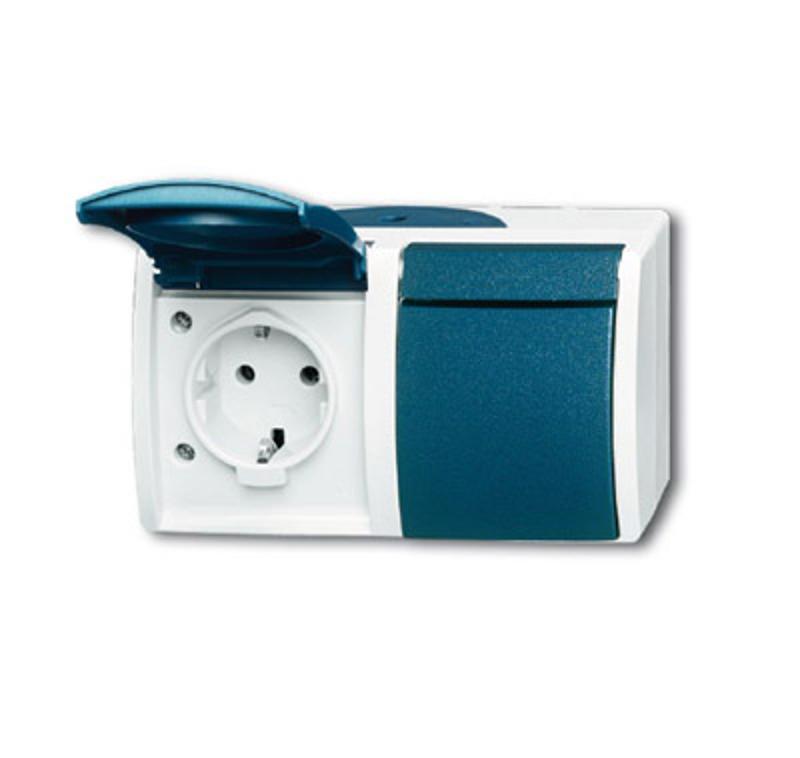 Розетка SCHUKO 16А 250В IP44, двойная, для открытого монтажа, со шт., серия ocean, цвет серый/сине-зелёный | 2084-0-0720  | 2CKA002084A0720 | ABB — ABB