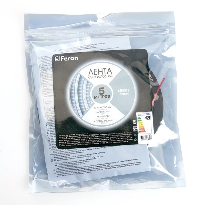 Лента светодиодная LS607/ 60SMD(5050)/м 14.4Вт/м 12V 5000*10*3.0мм 6500К, IP65 | 27652 | FERON — миниатюра 4