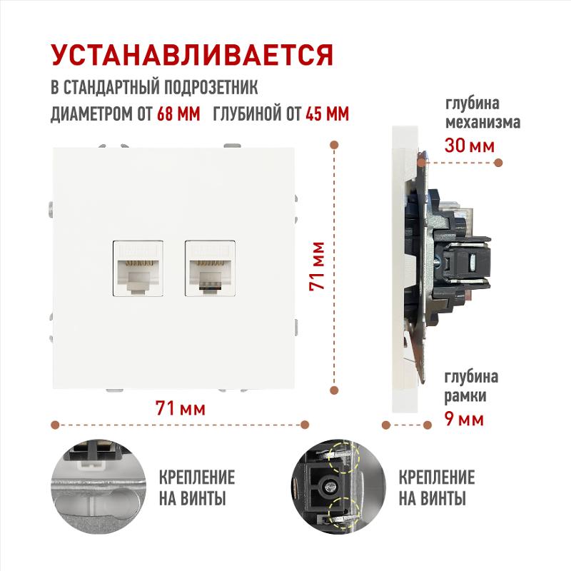 Розетка Galaxy 15-3108-01 информационная двойная 2XRJ45 IP20 белый | Б0070756 | ЭРА — миниатюра 4