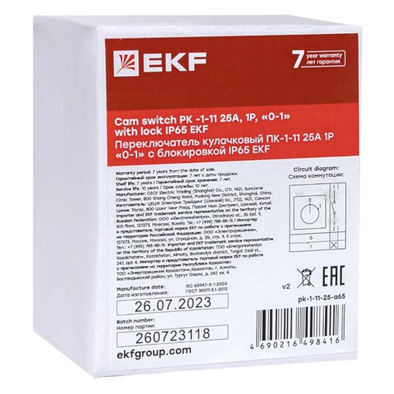 Переключатель кулачковый ПК-1-11 25А 1P "0-1" с блокировкой IP65  PROxima |pk-1-11-25-a65| EKF — миниатюра 22