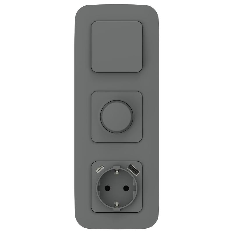 FLITE Розетка с заземлением со шторками 16А с USB A+C 20Вт быстрозажимные клеммы РСЮшс11-1-ФлМА мокрый асфальт | FI-R14-16-1-U22-020-K80 | IEK — миниатюра 2