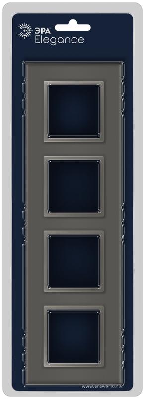 Рамка для розеток и выключателей Elegance 14-5104-16 на 4 поста, стекло, титан | Б0065839 | ЭРА — миниатюра 2