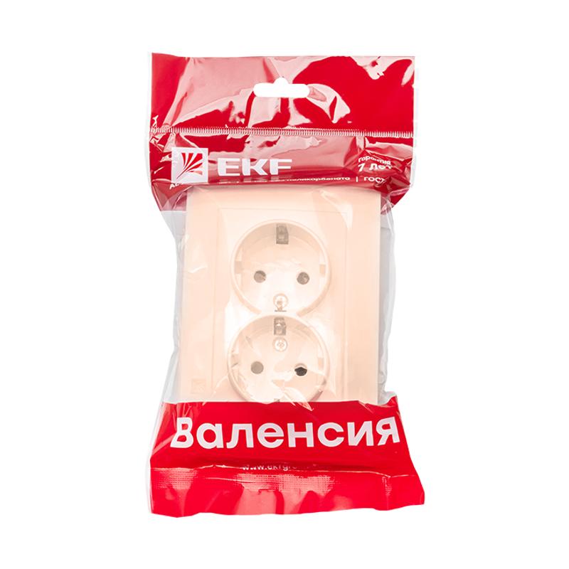 Валенсия розетка 2-местная с/з 16А кремовая с защ. штор. EKF PROxima |  EWR16-128-20 |  EKF — миниатюра 2