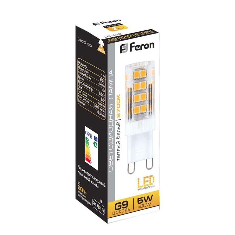 Лампа светодиодная LB-432 (5W) 230V G9 2700K 16x50mm | 25769 | FERON — миниатюра 3
