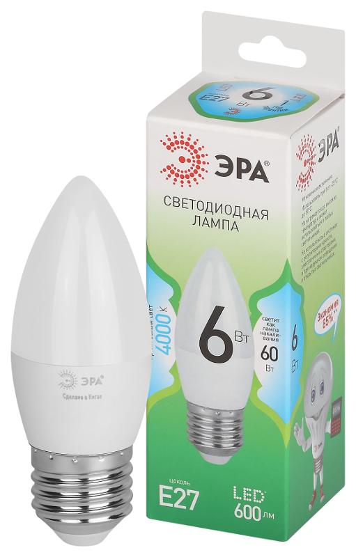 Лампа светодиодная  GREEN LINE LED B35-6W-840-E27 GL E27 6 Вт свеча яркий белый свет | Б0067132 | ЭРА — миниатюра 1