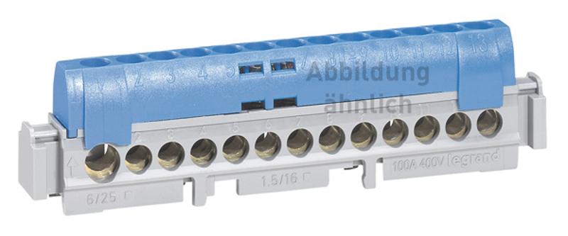 Клеммная колодка IP 2X - нейтраль - синяя - 1 x 6-25 кв мм - 21 x 1,5-16 кв мм - длина 141 мм | 004845 | Legrand — Legrand
