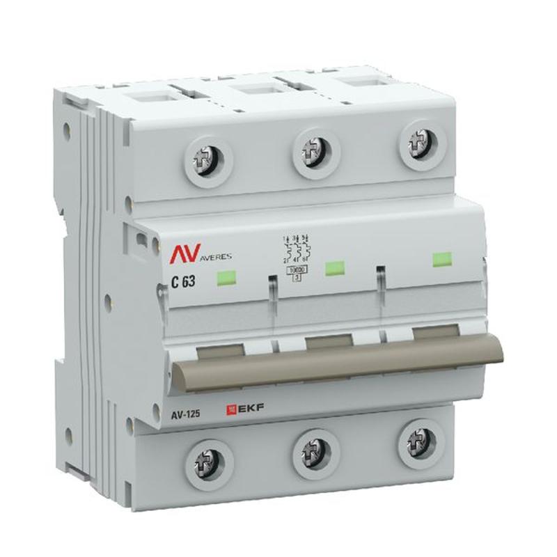 Выключатель автоматический AV-125 3P 63A (D) 10kA  AVERES |mcb125-3-63D-av| EKF — миниатюра 1