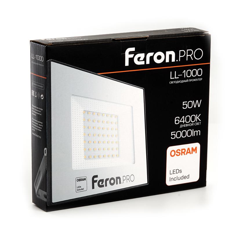 Прожектор светодиодный 50W 6400K IP65 AC175-265V/50Hz, черный, LL-1000 | 41540 | FERON — миниатюра 4