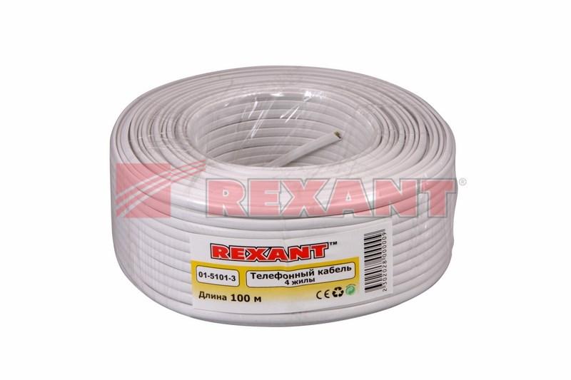 Кабель телефонный 4 жилы, 100 м., белый (CCA), (ШТЛП-4) | 01-5101-3 | REXANT — миниатюра 2