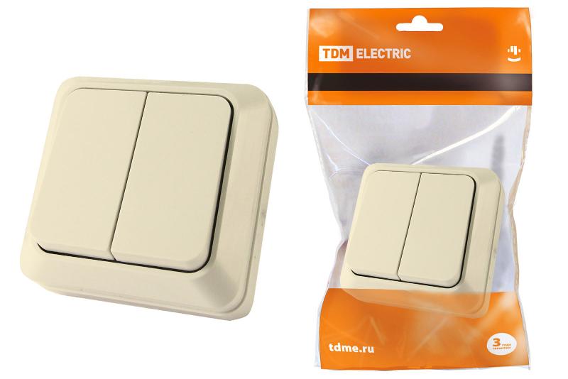 Выключатель 2-кл. открытой установки IP20 10А, сл. кость "Ладога"  | SQ1801-0004 | TDM — TDM ELECTRIC