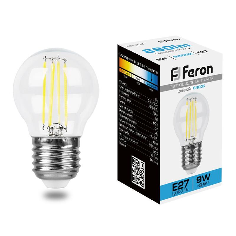 Лампа светодиодная, (9W) 230V E27 6400K прозрачная, LB-509 | 38224 | FERON — фото 1 | Sento