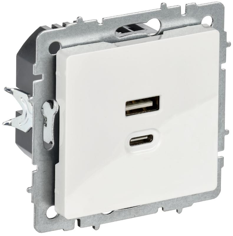 BRITE Роз. USB A+C 45Вт высокоск. зар. РЮ11-2-БрБ бел. | BR-U22-045-K01 | IEK — миниатюра 1