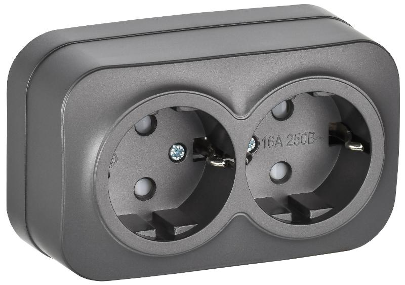GLORY Розетка 2-местная с з/к/ш о/у 16А РСш22-3-ХСм сталь матовый | ERH24-K46M-16 | IEK — миниатюра 1