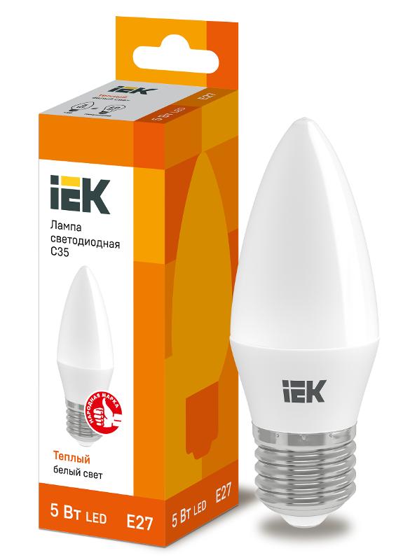 Лампа светодиодная LED 5Вт Е27 220В 3000К C35 свеча | LLE-C35-5-230-30-E27 | IEK — IEK (ИЭК)