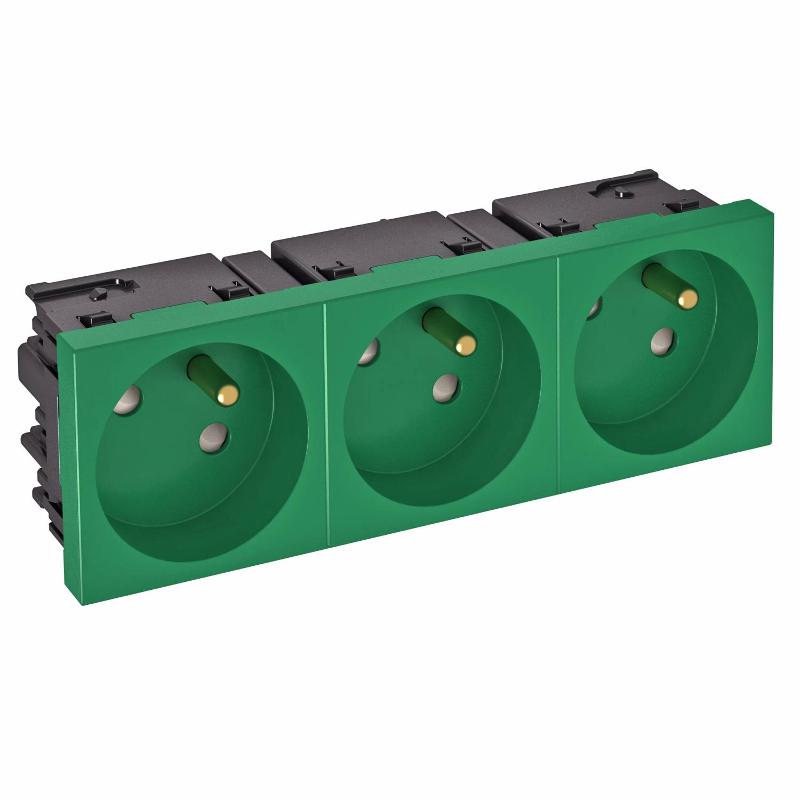 Розетка тройная 33° Modul45connect, франц. стандарт, 250 В, 16A (зеленый) (STD-F3C MZGN3) | 6120696 | OBO Bettermann — OBO Bettermann