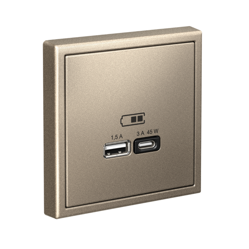 ArtGallery Шампань Розетка USB A + тип-C 45Вт высокоскор.заряд. QC, PD, механизм | GAL000529 | SE — миниатюра 10