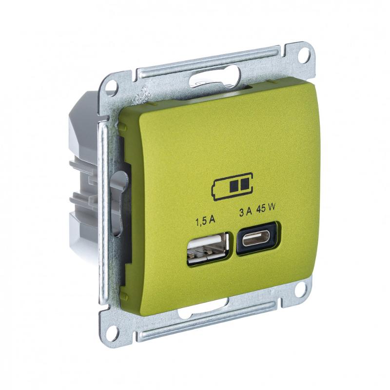 Glossa Фисташковый USB Розетка A + тип-C 45W высокоскор.заряд. QC PD | GSL001029 | SE — Systeme Electric