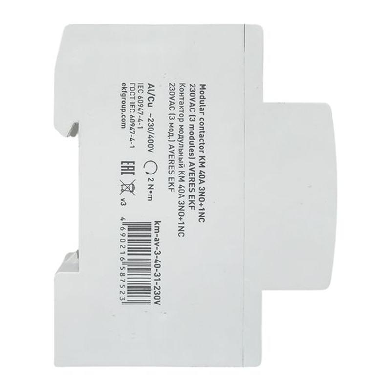 Контактор модульный КМ 40А 3NO+1NC 230VAC (3 мод.) AVERES km-av-3-40-31-230V EKF — миниатюра 4